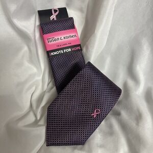 NWT Susan G. Komen Men's Pink Blue Micro Neat NeckTie 57 x 3 w/pin